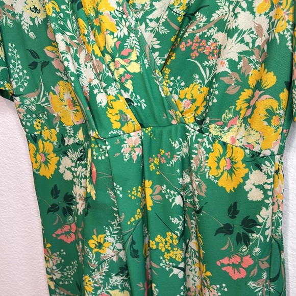 Rachel Rachel Roy Floral Printed Faux Wrap Midi Kelly Green Combo Dress M - Picture 7 of 13